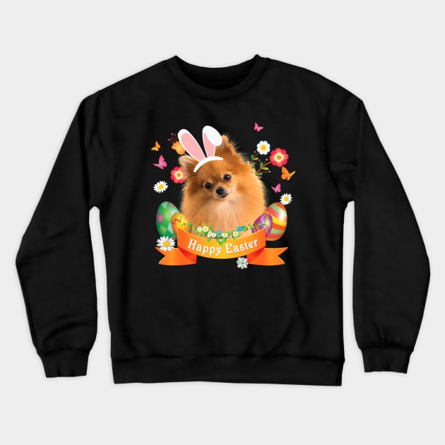 Bunny Pomeranian Dog Happy Easter Day Lover Egg Hunt Lovely Crewneck Sweatshirt by eldridgejacqueline